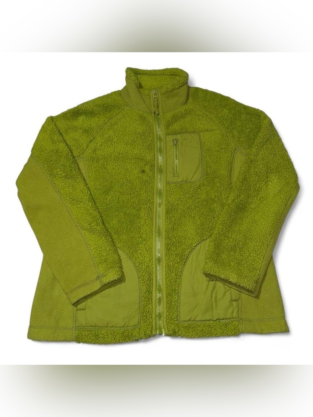Faded Glory Large 12-14 Green Sherpa Fleece Full Zip Jacket